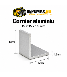 Cornier aluminiu 15 x 15 x 1.5 mm, 6 metri (EN AW-6060)